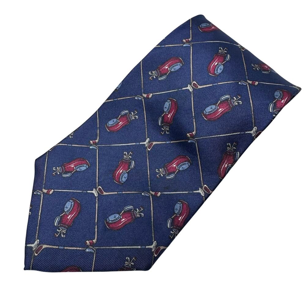 Burt Pulitzer navy blue golf print 100% silk tie